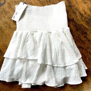 NWT Yanak White Ruffled smocked top skirt
